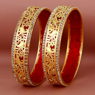                       Lucky Jewellery 18K Gold Plated Designer Reddish maroon color Traditional Ethinic Bangles set For Women                                              