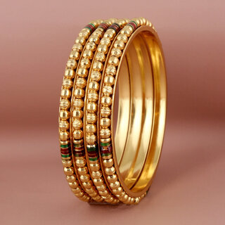                       Lucky Jewellery 18K Gold Plated Designer Multi color Traditional Ethinic Bangles set For Women                                              