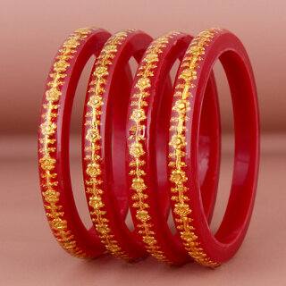                       Lucky Jewellery Designer pair of Sankha  bengali pola Reddish maroon color Traditional Ethinic Bangles set                                              