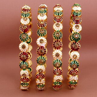                       Lucky Jewellery 18K Gold Plated Designer Multi color Traditional Ethinic Bangles set For Women                                              