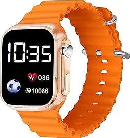 KRONOQ,Digital Watch for Boys and Girls,Silicone Detachable Strap Waterproof Watch ,Maroon 18 cm Long Pushed Button Stra