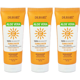 Dr.Rashel Aloevera SPF60+ Sunscreen Cream - 100ml (Pack Of 3) Dr.Rashel Aloevera SPF60+ Sunscreen Cream - 100ml (Pack Of 3)