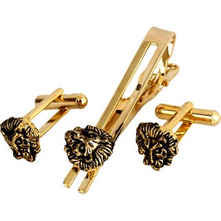                       Lucky Jewellery Gold Plated Black Color Formal Wedding Shirt Suit Blazer Cufflink With Matching Tie Pin For Men                                              