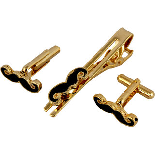                       Lucky Jewellery Gold Plated  Black Color Formal Wedding Shirt Suit Blazer Cufflink With Matching Tie Pin For Men                                              