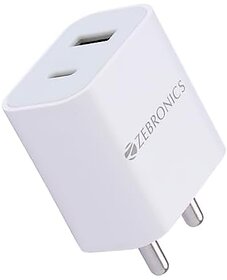 Zebronics Ma106B Usb And Type C Adapter 20Wattsquick Charge Power Delivery With Double Port (White)