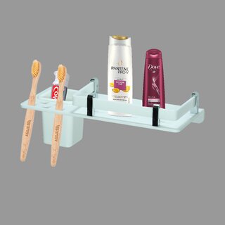 Sarvatr Acrylic 3 in 1 Toothbrush Holder WITH Rack Bathroom Accessories (12 x 5 Inches) Acrylic Wall Shelf