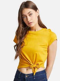 SHE PURE LUXURY WEAR Casual Cap Sleeves Solid Women Yellow Top