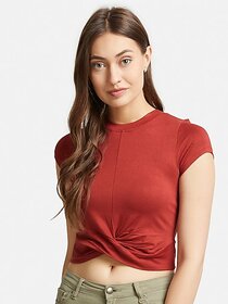 SHE PURE LUXURY WEAR Casual Cap Sleeves Solid Women Maroon Top