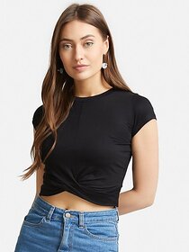 SHE PURE LUXURY WEAR Casual Cap Sleeves Solid Women Black Top