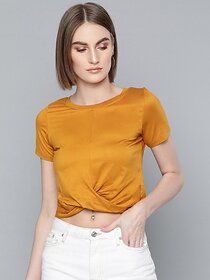 SHE PURE LUXURY WEAR Casual Cap Sleeves Solid Women Yellow Top