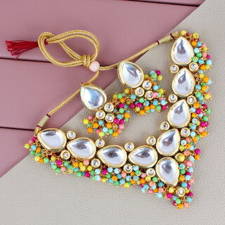                       Lucky Jewellery Meenakari 18K Gold plated  Multicolor Uncut Kundan Necklace Set (769-M6SK-1698-MT)                                              