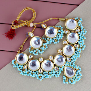                       Lucky Jewellery Meenakari 18K Gold plated  Turquoise Blue Uncut Kundan Necklace Set (973-M6SK-1699-F)                                              