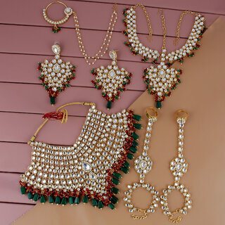                       Lucky Jewellery Traditional 18k Gold Plated Multi Color Dulhan Choker Kundan Bridal Set (2990-L1ZK-KD124-MG)                                              