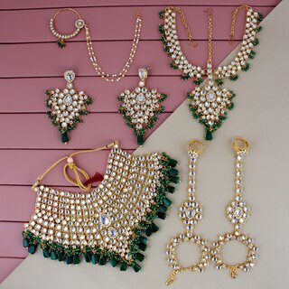 Lucky Jewellery Traditional 18k Gold Plated Green Color Dulhan Choker Kundan Bridal Set (2990-L1ZK-KD124-GG) Lucky Jewellery Traditional 18k Gold Plated Green Color Dulhan Choker Kundan Bridal Set (2990-L1ZK-KD124-GG)