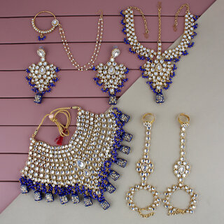                       Lucky Jewellery Traditional 18k Gold Plated Blue Color Dulhan Choker Kundan Bridal Set (3324-L1ZK-KD124-B)                                              