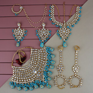                       Lucky Jewellery Traditional Gold Plated Turquoise Color Dulhan Choker Kundan Bridal Set (3324-L1ZK-KD124-F)                                              