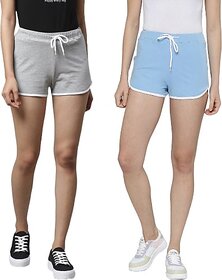 SHE PURE LUXURY WEAR Pack of 2 Solid Women Grey, Blue Hotpants