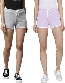 SHE PURE LUXURY WEAR Pack of 2 Solid Women Grey, Purple Hotpants