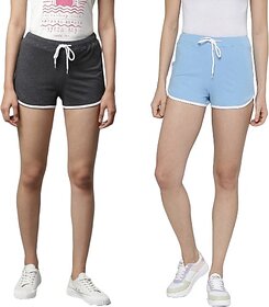 SHE PURE LUXURY WEAR Pack of 2 Solid Women Dark Grey, Blue Hotpants