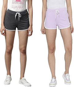 SHE PURE LUXURY WEAR Pack of 2 Solid Women Dark Grey, Purple Hotpants