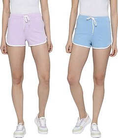 SHE PURE LUXURY WEAR Pack of 2 Solid Women Purple, Blue Hotpants