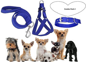 AFTRA Blue Nylon Padded Large Dog Harness Dog Collar Leash Combo Set pack 3