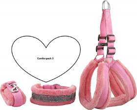 AFTRA Pink Nylon Padded Large Dog Harness Dog Collar Leash Combo Set pack 3