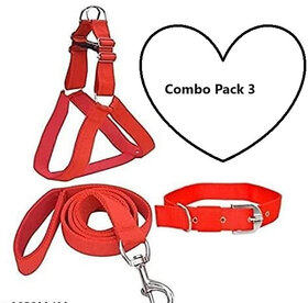 AFTRA Red Nylon Padded XXXL Dog Harness Dog Collar Leash Combo Set pack 3