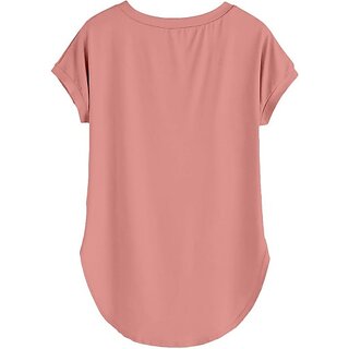                       SHE PURE LUXURY WEAR Women Solid Round Neck Pure Cotton Pink T-Shirt                                              
