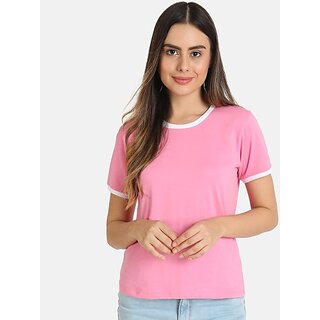                       SHE PURE LUXURY WEAR Women Solid Round Neck Reversible Organic Cotton Pink T-Shirt                                              
