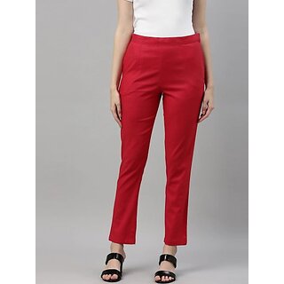                       SHE PURE LUXURY WEAR Women Regular Fit Red Pure Cotton Trousers                                              