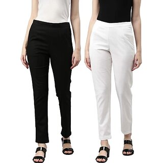                       SHE PURE LUXURY WEAR Pack of 2 Women Regular Fit Black, White Pure Cotton Trousers                                              