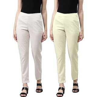                       SHE PURE LUXURY WEAR Pack of 2 Women Regular Fit White, Cream Pure Cotton Trousers                                              