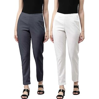                      SHE PURE LUXURY WEAR Pack of 2 Women Regular Fit Grey, White Pure Cotton Trousers                                              