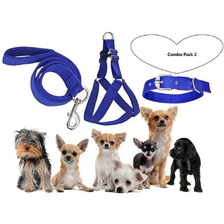 AFTRA Blue Nylon Padded Large Dog Harness Dog Collar Leash Combo Set pack 3