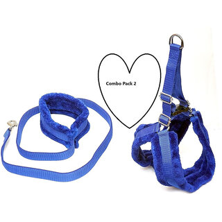                       AFTRA Blue Nylon Padded Large Dog Harness Dog Leash Combo Set pack 2                                              