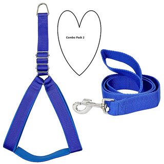                       AFTRA Blue Nylon Padded Large Dog Harness Dog Leash Combo Set pack 2                                              