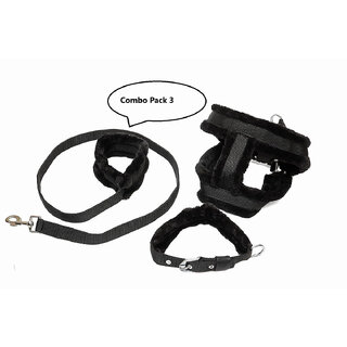                       AFTRA Black Nylon Padded Large Dog Harness Dog Collar Leash Combo Set pack 3                                              