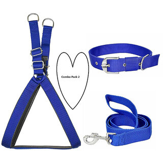                       AFTRA Blue Nylon Padded XXXL Dog Harness Dog Collar Leash Combo Set pack 3                                              