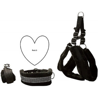                       AFTRA Black Nylon Padded Extra-Small Dog Harness Dog Collar Leash Combo Set pack 3                                              