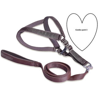                       AFTRA Brown Nylon Padded Small Dog Harness Dog  Leash Combo Set pack 2                                              