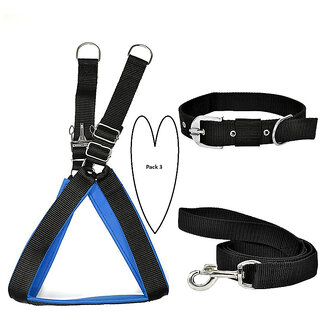                       AFTRA Black Nylon Padded Extra-Small Dog Harness Dog Collar Leash Combo Set pack 3                                              