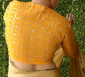 Cholii Haldi Womens Georget Yellow Leaf Readymade Blouse