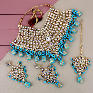 Lucky Jewellery Traditional Gold Plated Turquoise Color Dulhan Choker Kundan Bridal Set (2380-L1SK-KD124-F) Lucky Jewellery Traditional Gold Plated Turquoise Color Dulhan Choker Kundan Bridal Set (2380-L1SK-KD124-F)