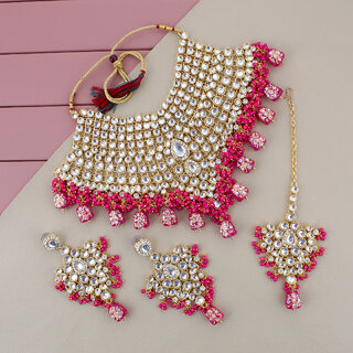 Lucky Jewellery Traditional 18k Gold Plated Magenta Color Dulhan Choker Kundan Bridal Set (2380-L1SK-KD124-R) Lucky Jewellery Traditional 18k Gold Plated Magenta Color Dulhan Choker Kundan Bridal Set (2380-L1SK-KD124-R)