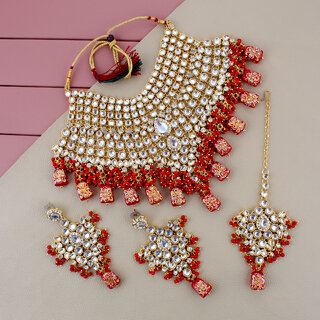 Lucky Jewellery Traditional 18k Gold Plated Red Color Dulhan Choker Kundan Bridal Set (2380-L1SK-KD124-RED) Lucky Jewellery Traditional 18k Gold Plated Red Color Dulhan Choker Kundan Bridal Set (2380-L1SK-KD124-RED)