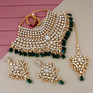 Lucky Jewellery Traditional 18k Gold Plated Green Color Dulhan Choker Kundan Bridal Set (2092-L1SK-KD124-WG) Lucky Jewellery Traditional 18k Gold Plated Green Color Dulhan Choker Kundan Bridal Set (2092-L1SK-KD124-WG)