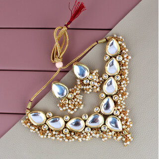                       Lucky Jewellery Meenakari 18K Gold plated  White color Uncut Kundan Necklace Set (769-M6SK-1698-W)                                              