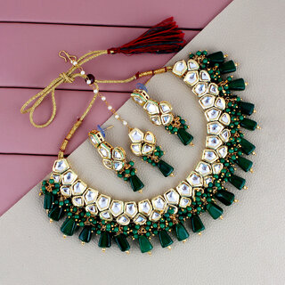 Lucky Jewellery Meenakari Gold plated Green color pentagon shape Uncut Kundan Necklace Set (1472-M6SK-1684-G) Lucky Jewellery Meenakari Gold plated Green color pentagon shape Uncut Kundan Necklace Set (1472-M6SK-1684-G)