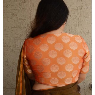                       Cholii Golden Tree Womens Banarasi Silk Golden U-Neck Readymade Blouse                                              